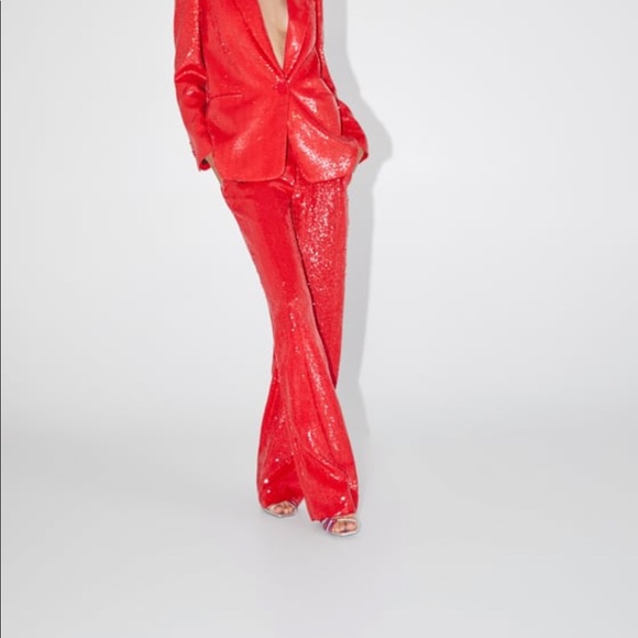 Zara sequin red pants small NWT - Picture 5 of 5